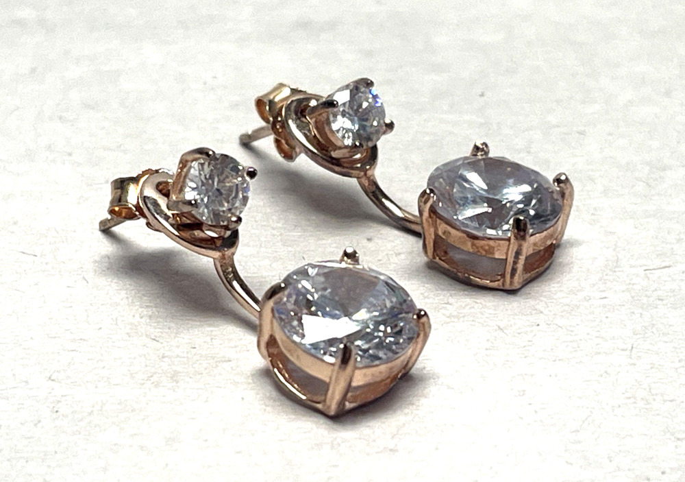 Forever 925 Sterling Silver CZ Double Drop Stud Earrings Rose Gold Tone